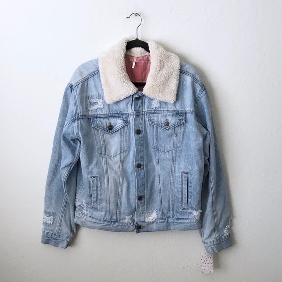 plaid lined sherpa trucker jacket